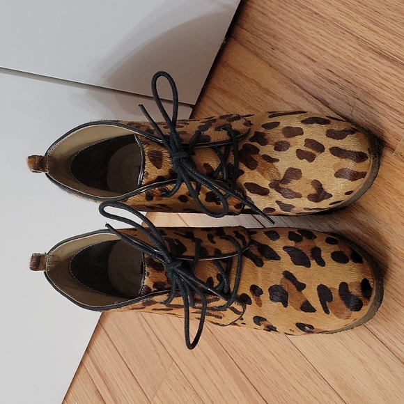 Shoemint Leopard Ponyhair Wedge Ankle Booties - Picture 2 of 8